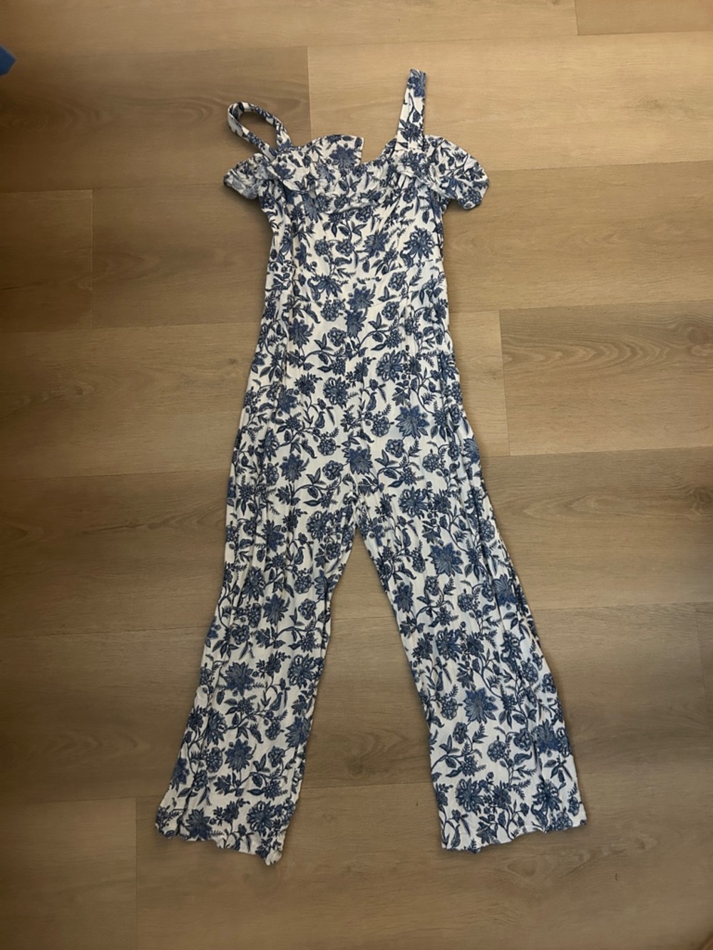 LOFT White and Blue Floral Jumpsuit